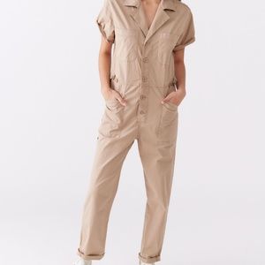 NWT $168 PISTOLA Grover Button-Front Utility Jumpsuit in Khaki - XS